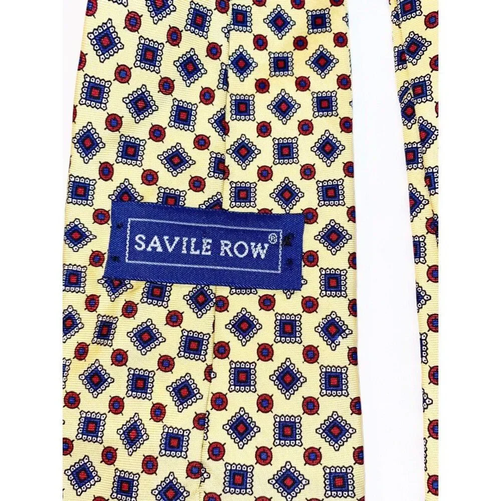 Savile Row Tie Yellow Blue Burgundy